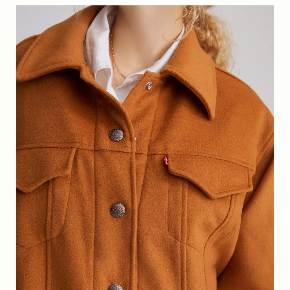 New ANTHROPOLOGIE Levi’s Varsity Trucker Jacket Oversize Wool Quilted Trending - Picture 3 of 14